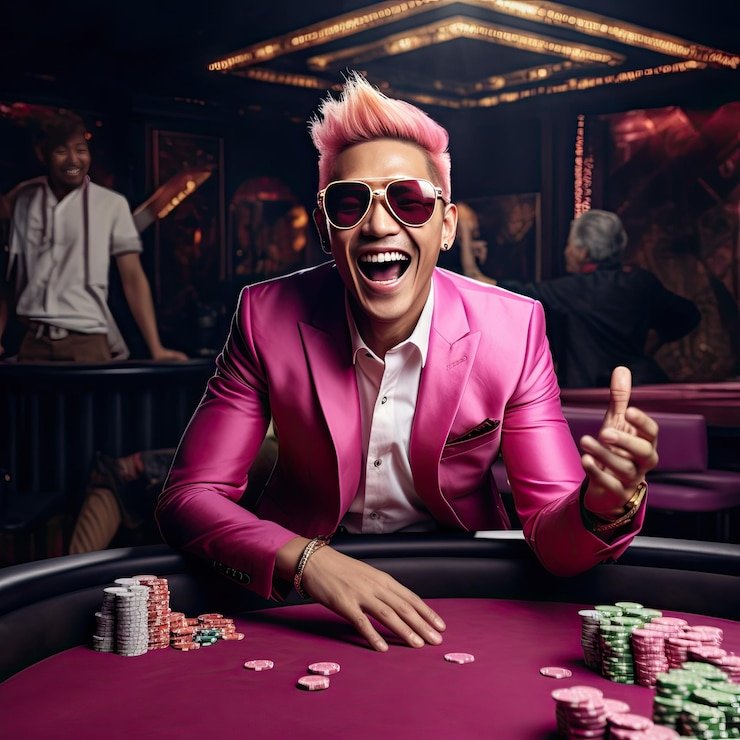 Antarmuka permainan Three Card Poker dengan kartu, taruhan, dan tombol keputusan
